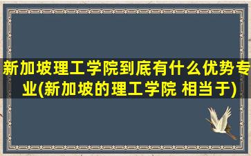 新加坡理工学院到底有什么优势专业(新加坡的理工学院 相当于)